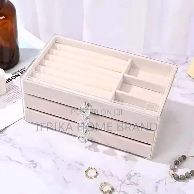 Velvet Jewelry Organizer With 3 Drawers for Earrings