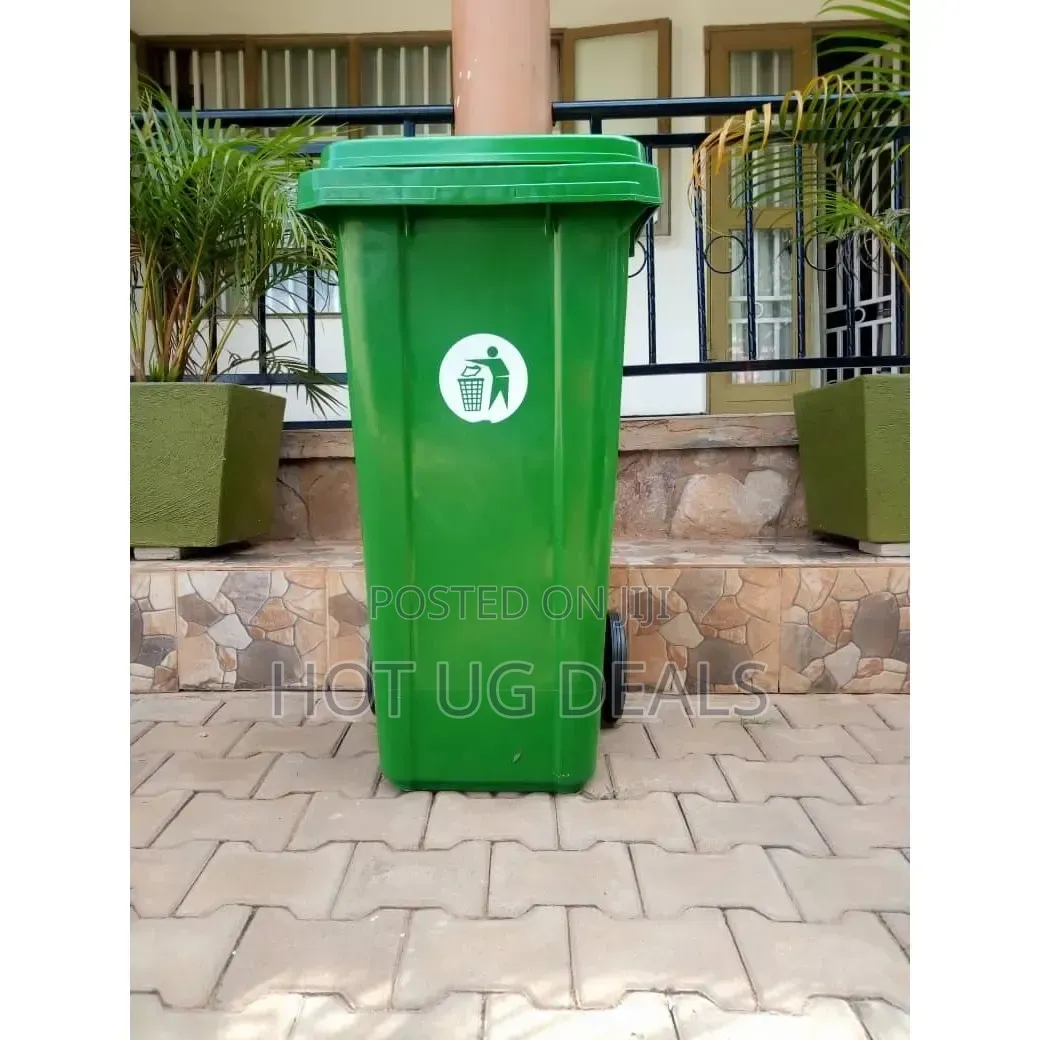 Heavy Duty 240L Plastic Dustbin With Wheels-Green