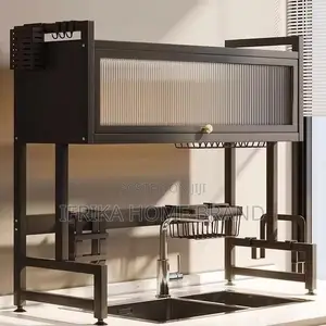 Multi-Tiered Over-the-Sink Dish Drying Rack With Transparent Doors