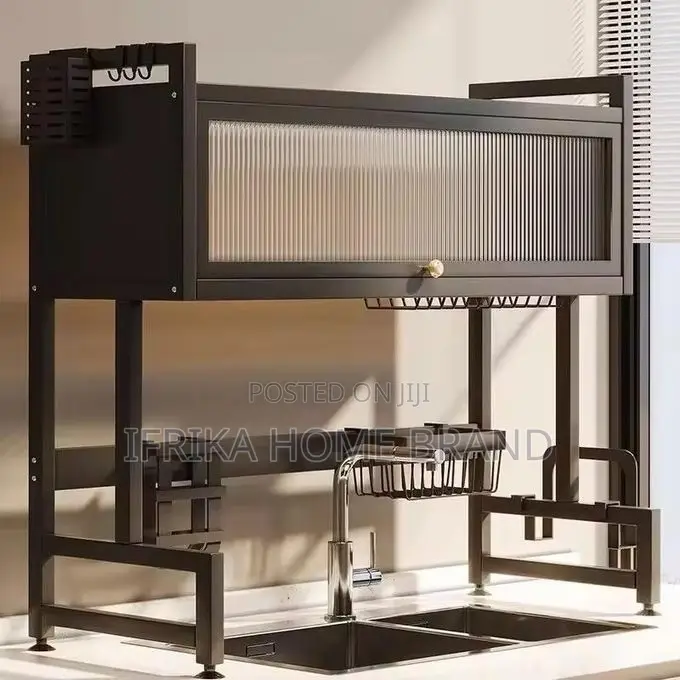 Multi-Tiered Over-the-Sink Dish Drying Rack With Transparent Doors