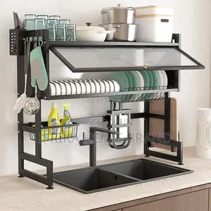 Multi-Tiered Over-the-Sink Dish Drying Rack With Transparent Doors