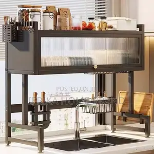 Multi-Tiered Over-the-Sink Dish Drying Rack With Transparent Doors