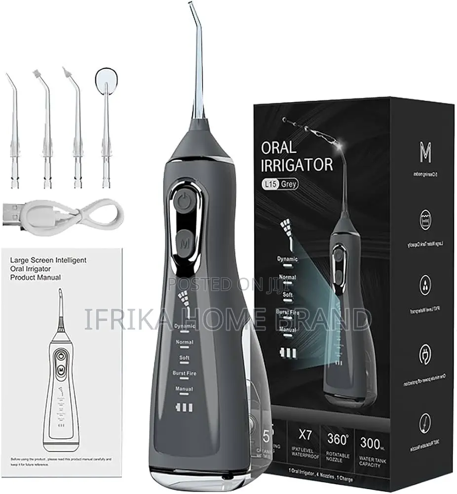 Rechargeable Grey Oral Irrigator (Water Flosser) 300 mL Water Tank