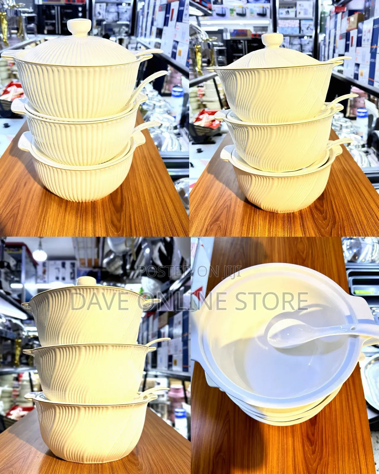 3-Piece Set of White Ceramic Fluted Serving Dishes