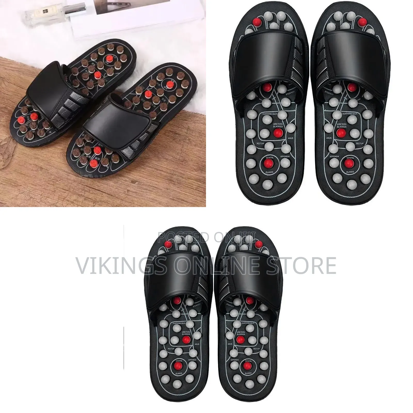 Black Acupressure Massage Sandals - Pair 1. Size 42/43 2. ⁠size 44/45.