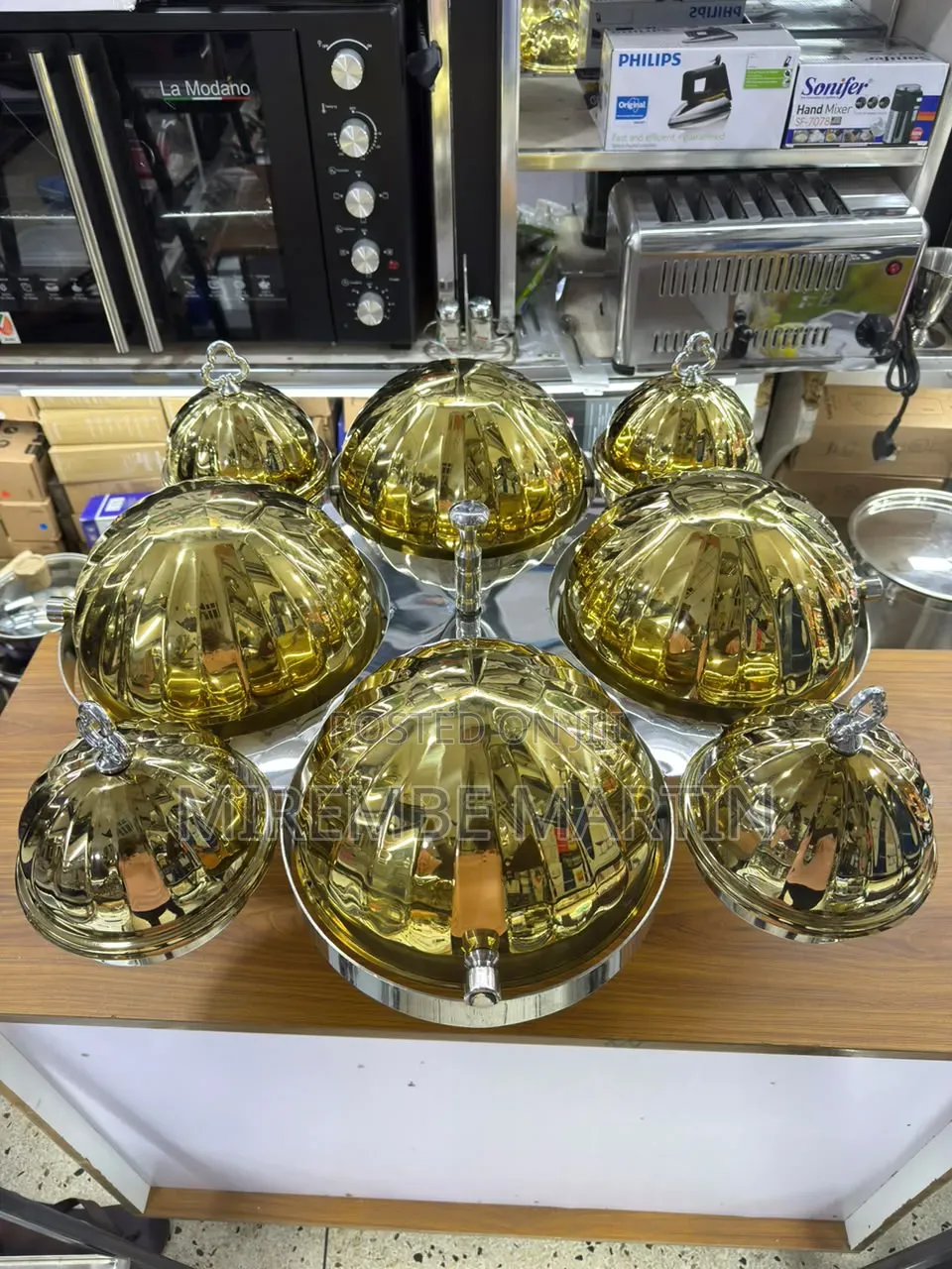 8pcs Rotating Round Serving Dishes Gold