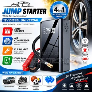4in1 12V Car Jump Starter + Air Compressor, Power Bank +LED Flashlight