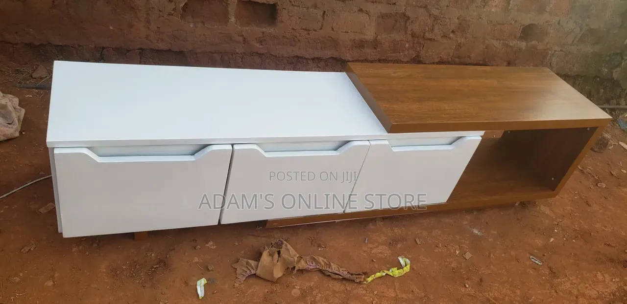 Brown TV Stand Unit and White Center Table for Sale
