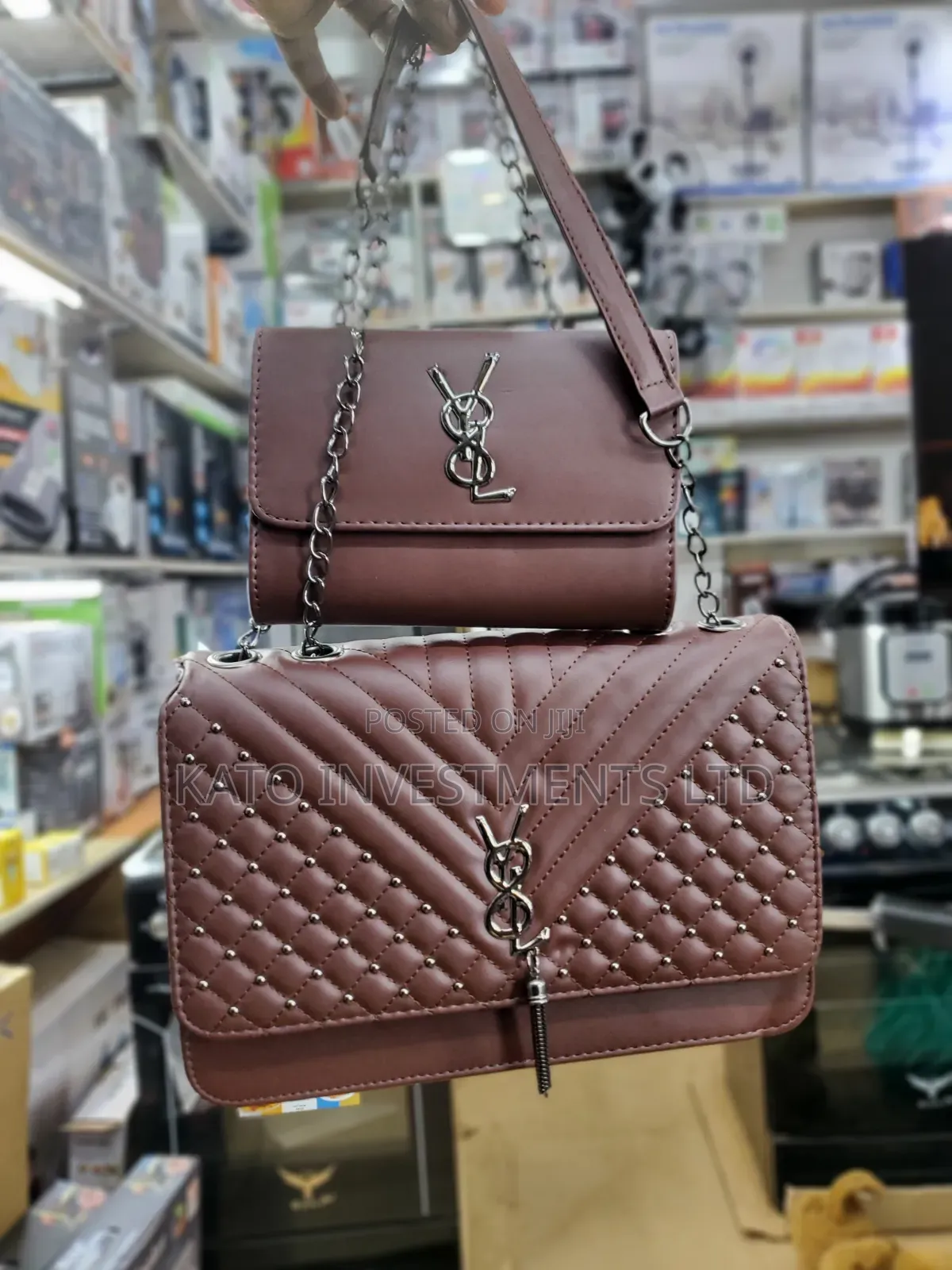 Ysl Stylish Maroon Handbag Set [Two in One]