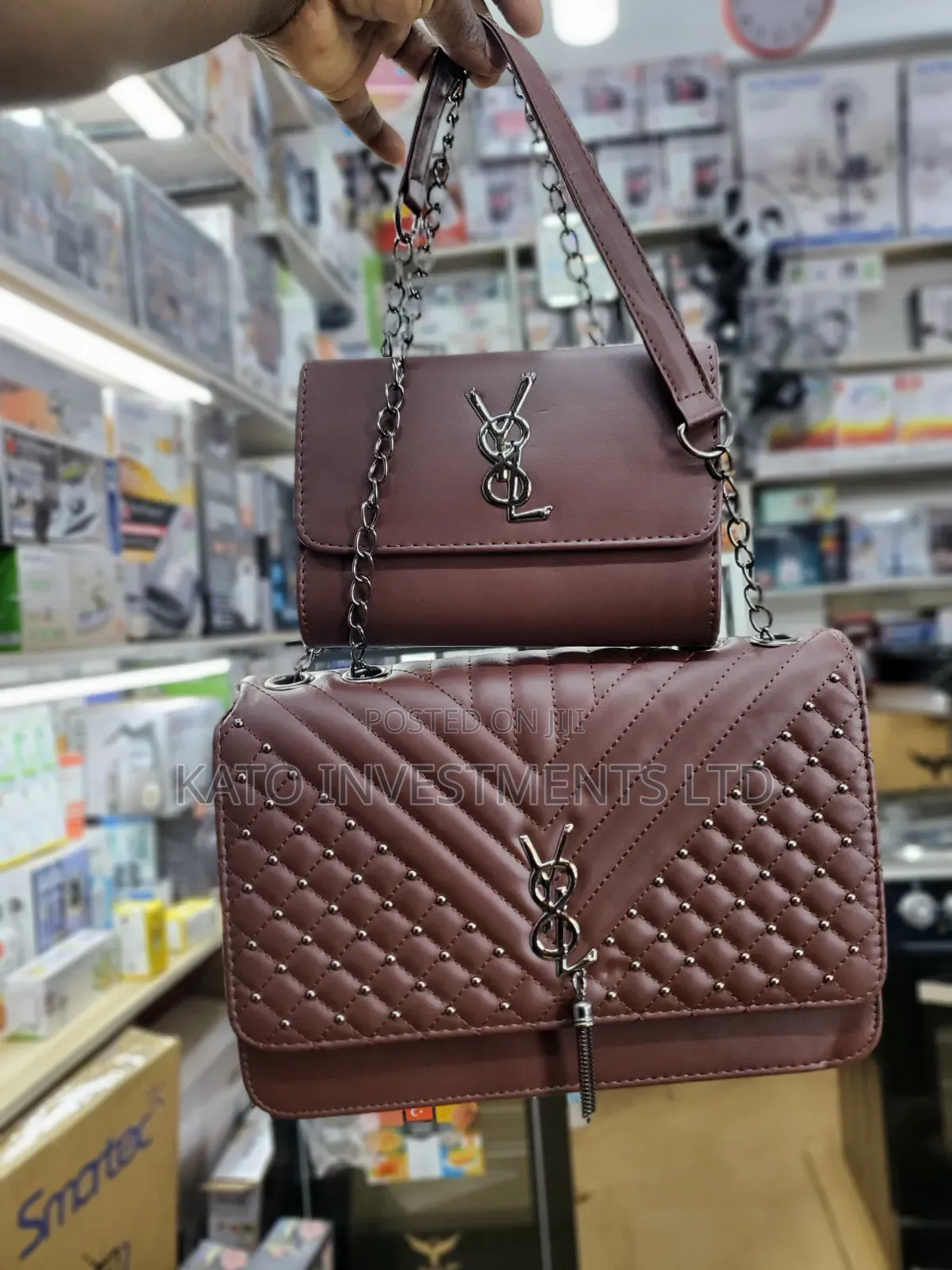 Ysl Stylish Maroon Handbag Set [Two in One]