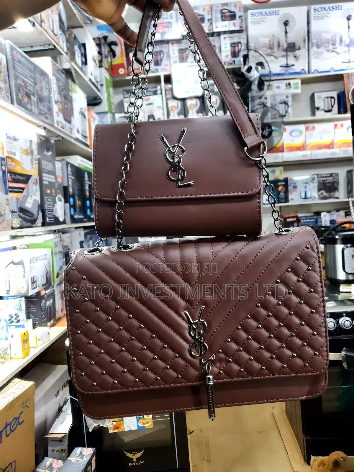 Ysl Stylish Maroon Handbag Set [Two in One]
