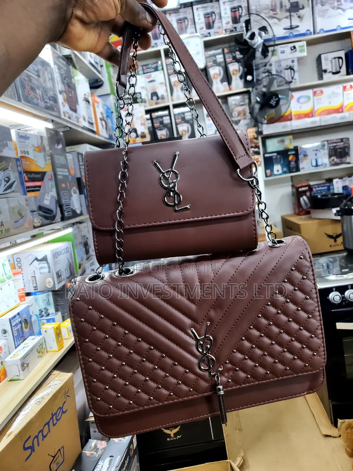Ysl Stylish Maroon Handbag Set [Two in One]
