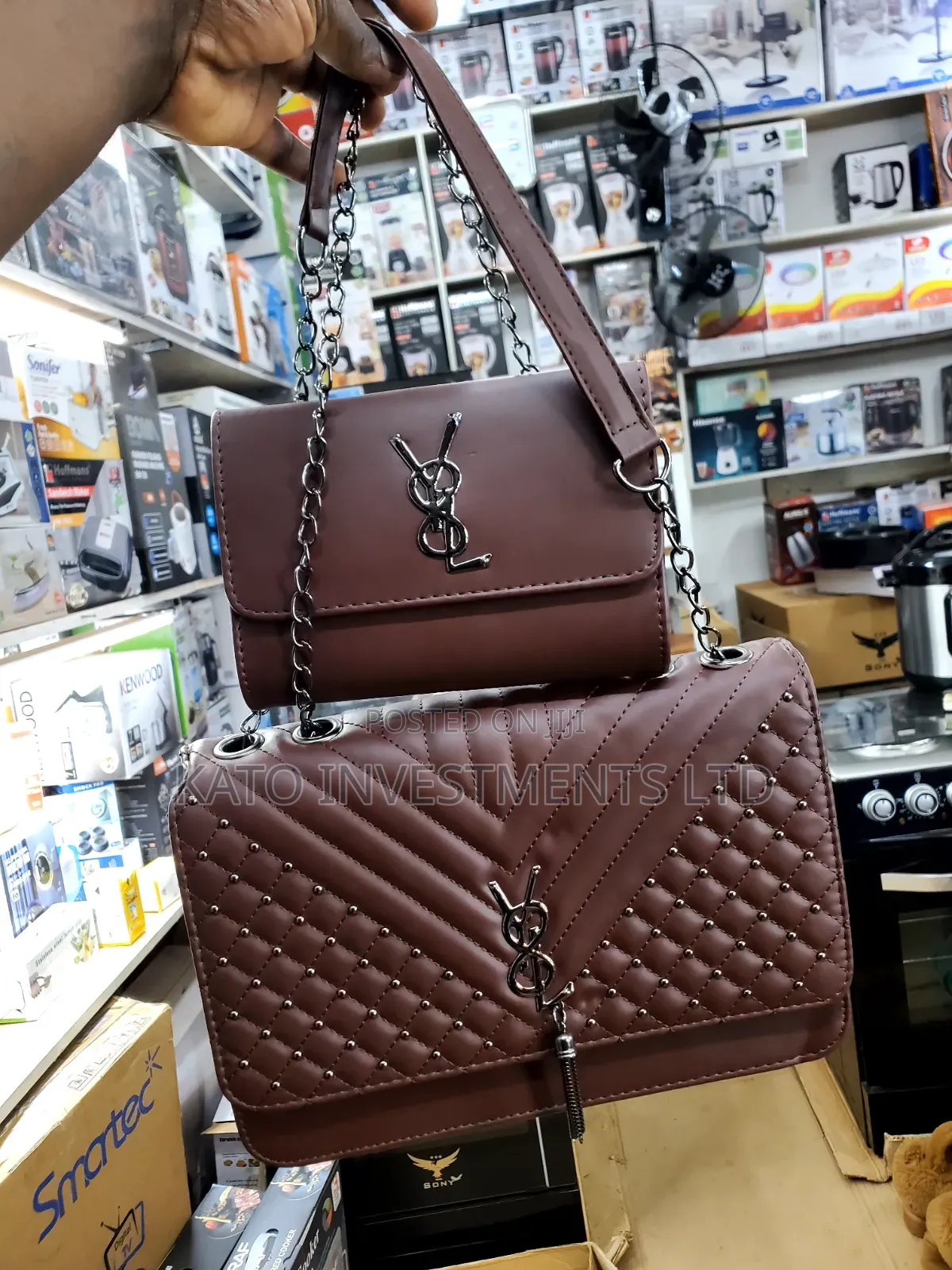 Ysl Stylish Maroon Handbag Set [Two in One]