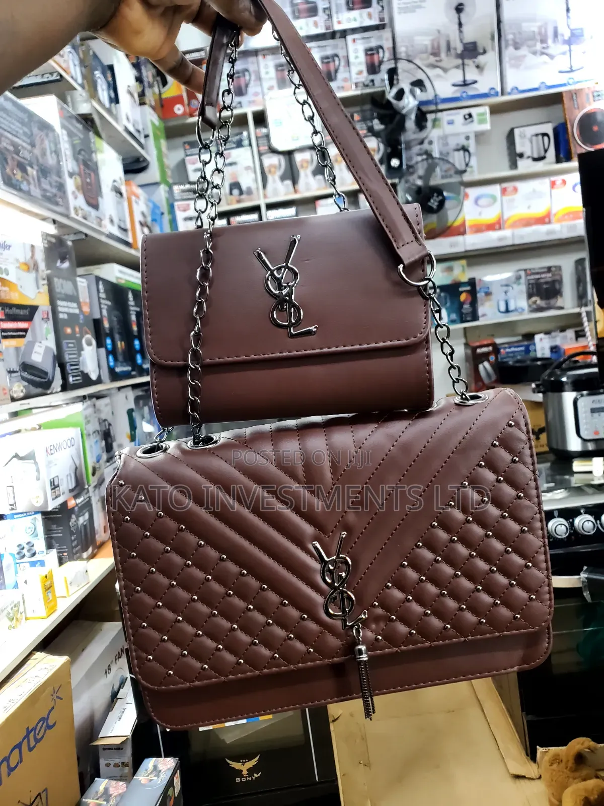 Ysl Stylish Maroon Handbag Set [Two in One]