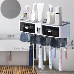 Multifunctional Wall-Mounted Toothbrush Holder, Bathroom Storage Rack