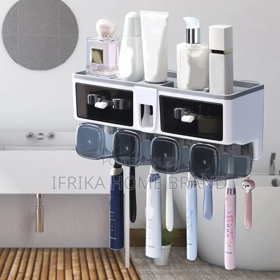 Multifunctional Wall-Mounted Toothbrush Holder, Bathroom Storage Rack