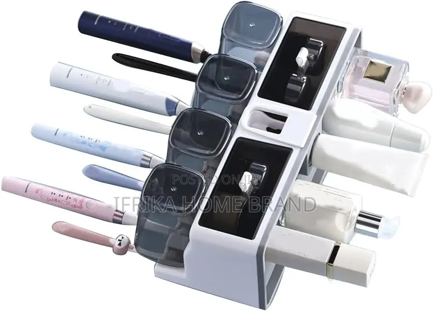 Multifunctional Wall-Mounted Toothbrush Holder, Bathroom Storage Rack