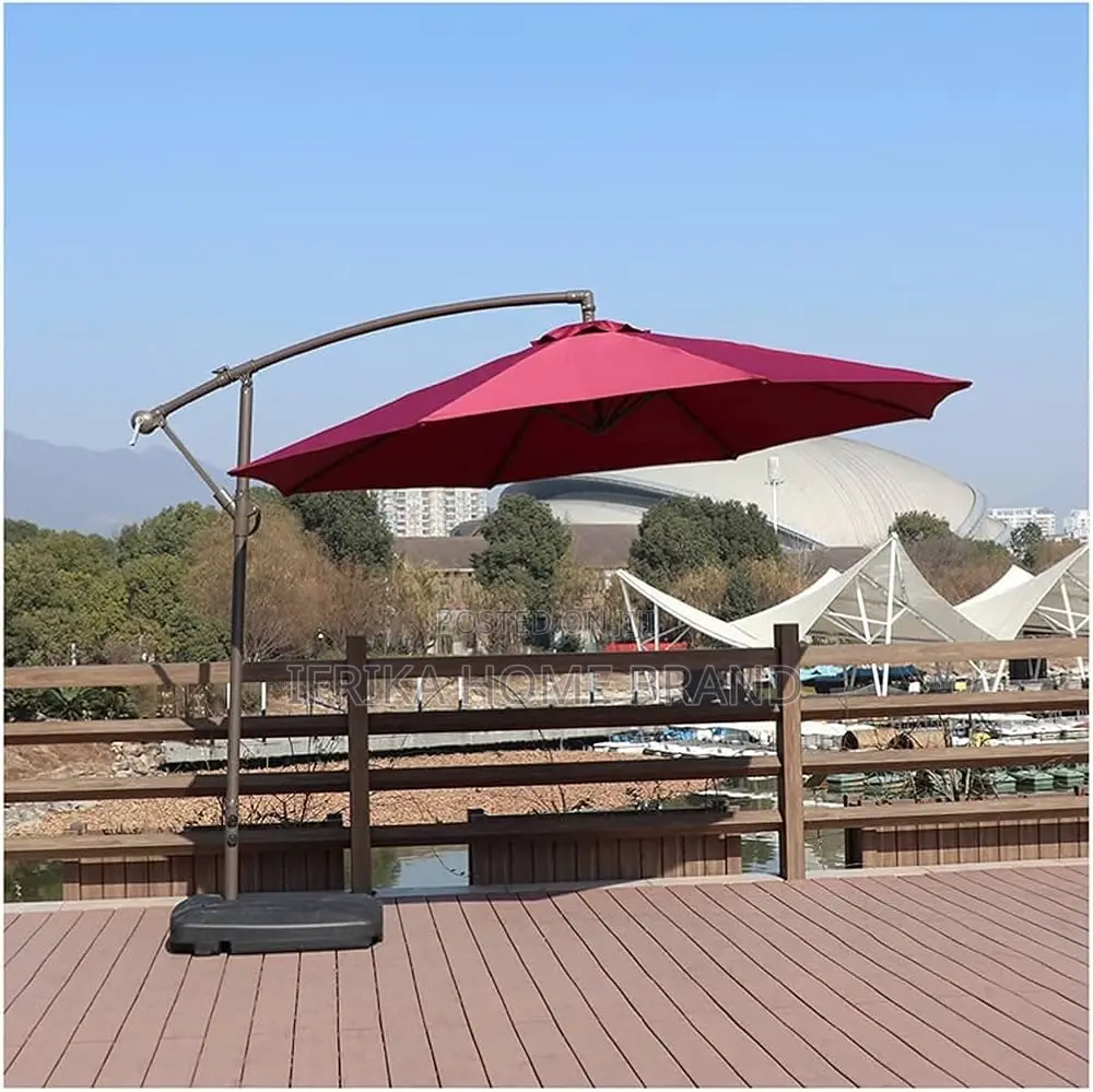 Offset Cantilever Patio Umbrella With a Double-Tier Canopy and a Heavy