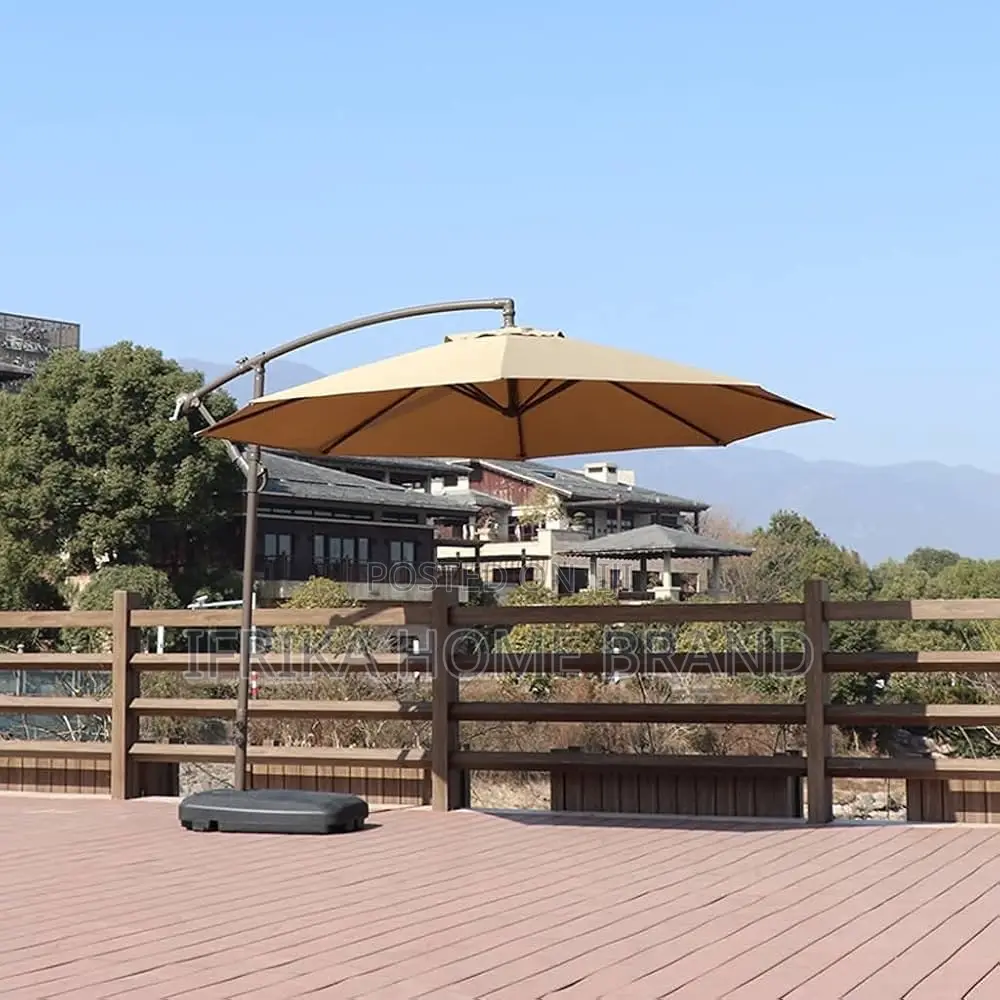 Offset Cantilever Patio Umbrella With a Double-Tier Canopy and a Heavy