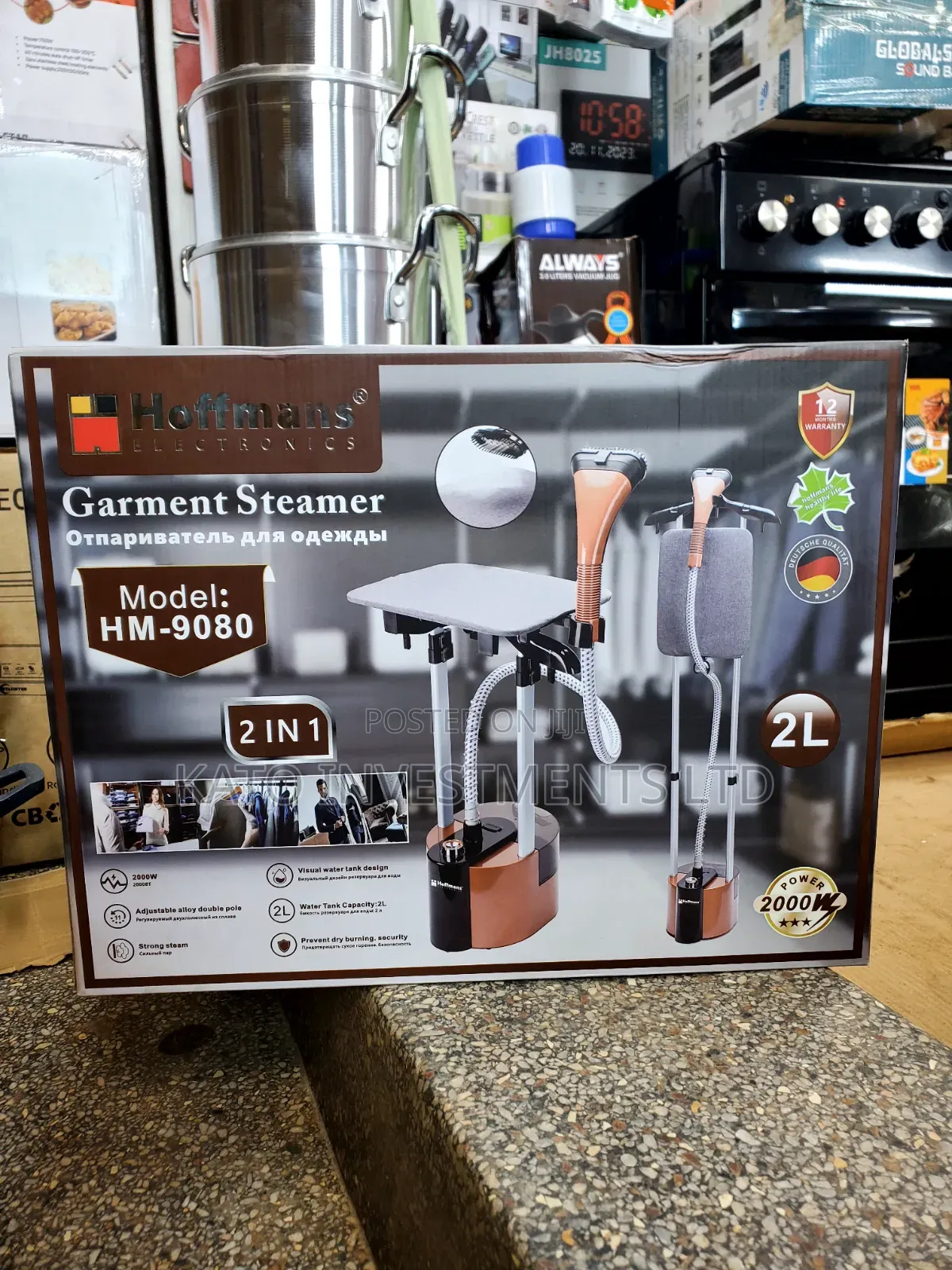 Hoffmans HM-9080 2-in-1 Upright Garment Steamer 2L Double Arm