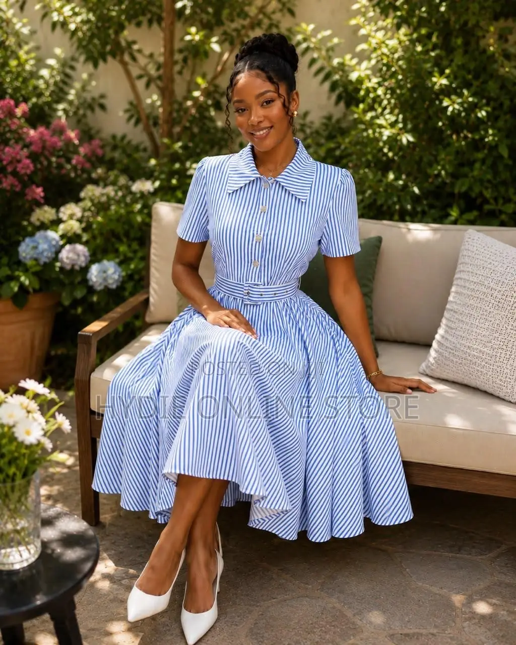 Classic Belt Buttoned Round Dress