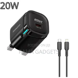 Porodo PD 20W Fast Charging Adapter With USB-C and Lightning Cable