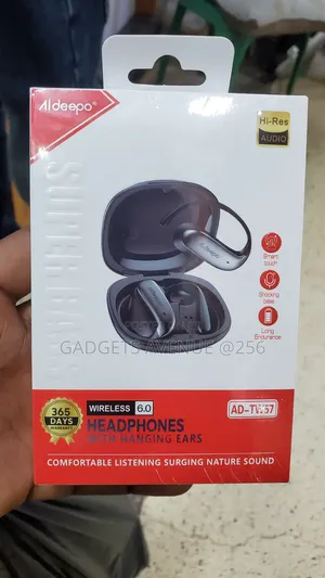 Aldeepo AD-TW57 Wireless Earbuds Featuring a Hanging Ear-Hook Design.