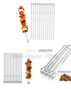 12PCS Kabob Skewers Flat Metal BBQ Barbecue Skewer