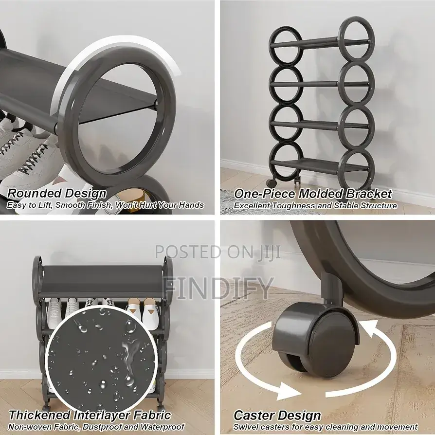 Shoe Rack With Wheels, Space-Saving Movable Shoes Organizer Storage