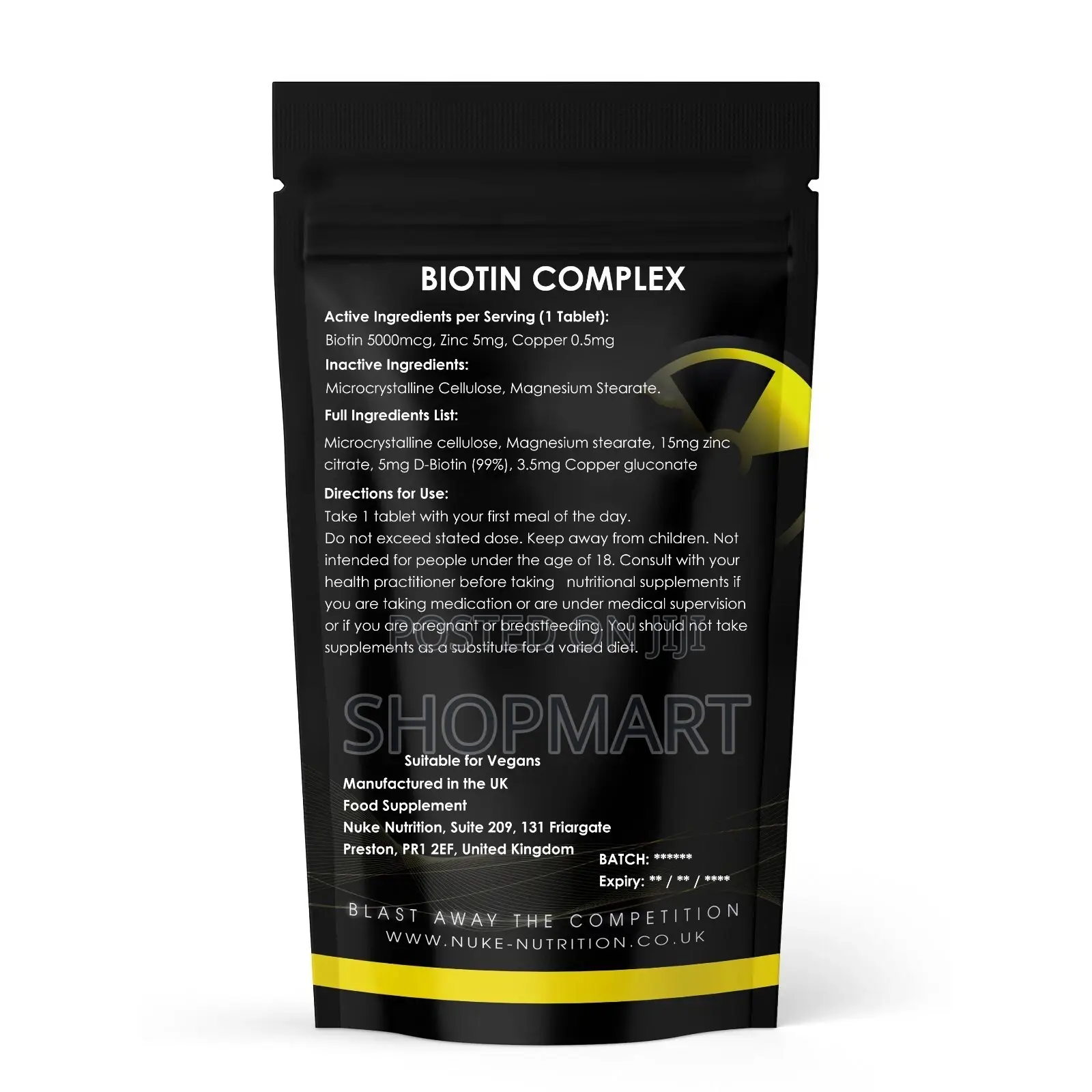 Biotin Zinc Copper Tablets Hair Growth Healthy Skin and Nails Vegan