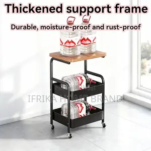 3-Tier Rolling Table Set, Wooden Tabletop, Metal Mesh Baskets