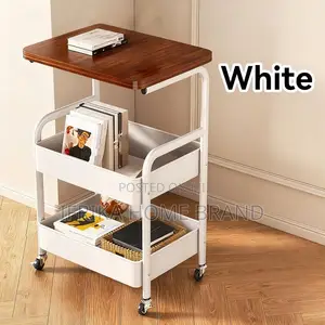3-Tier Rolling Table Set, Wooden Tabletop, Metal Mesh Baskets