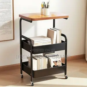 3-Tier Rolling Table Set, Wooden Tabletop, Metal Mesh Baskets