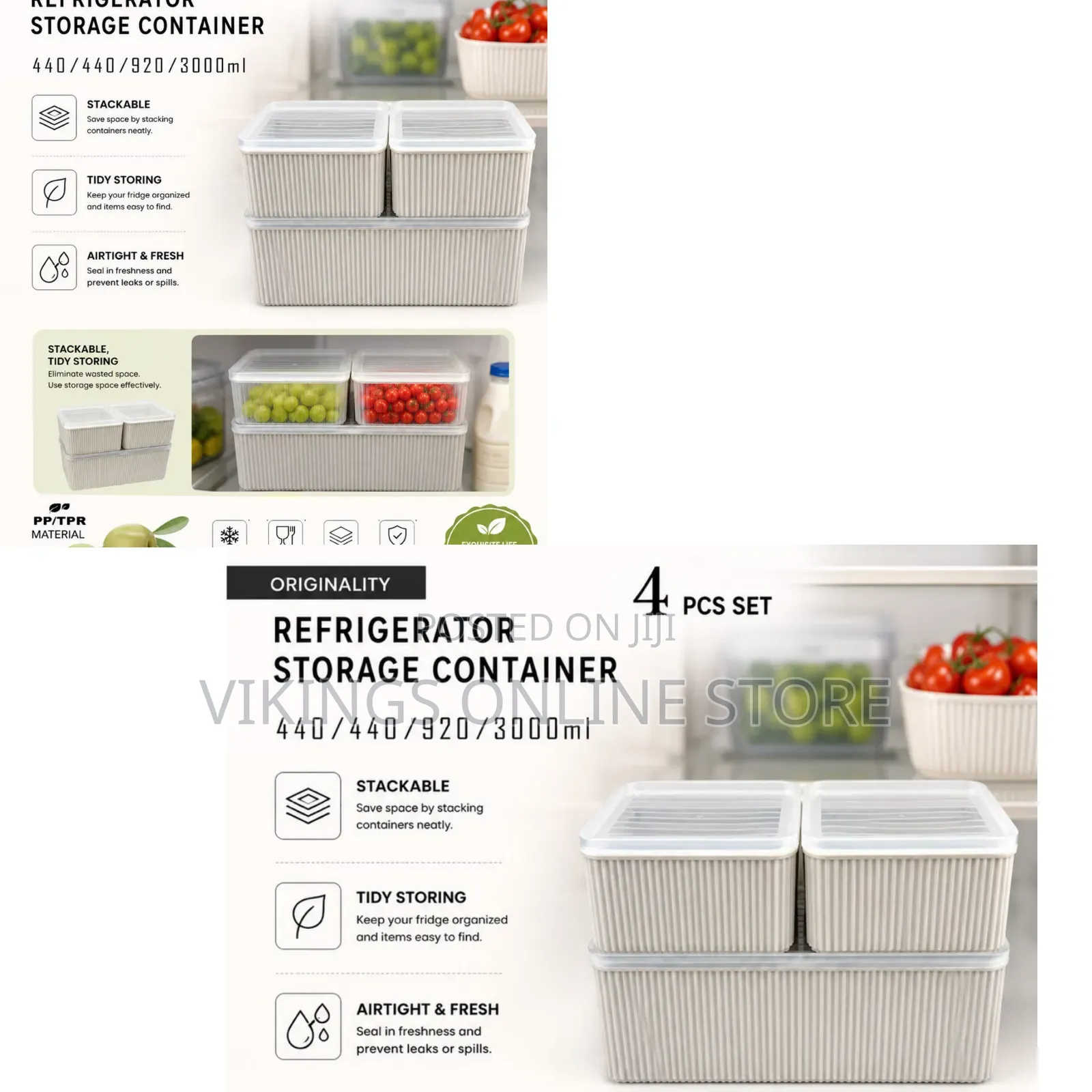 4pc Stakable Grid Fridge Containers - Set
