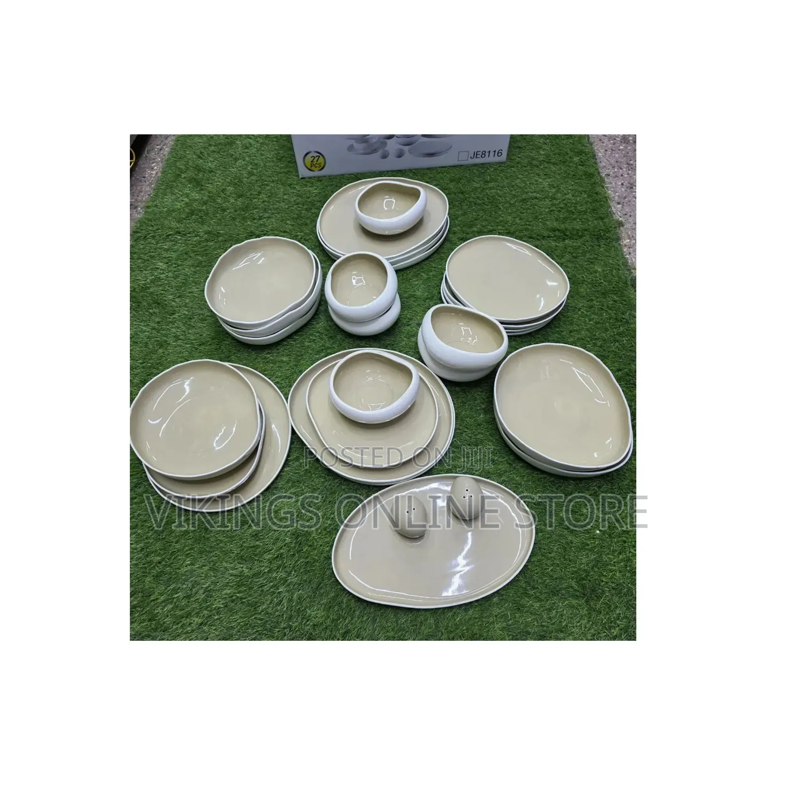 27pc Irregular Beige on White Dinner Set