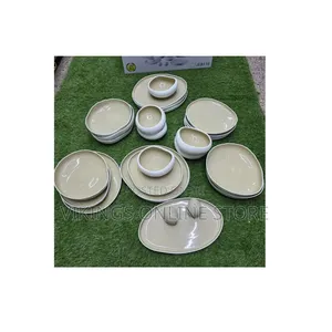 27pc Irregular Beige on White Dinner Set