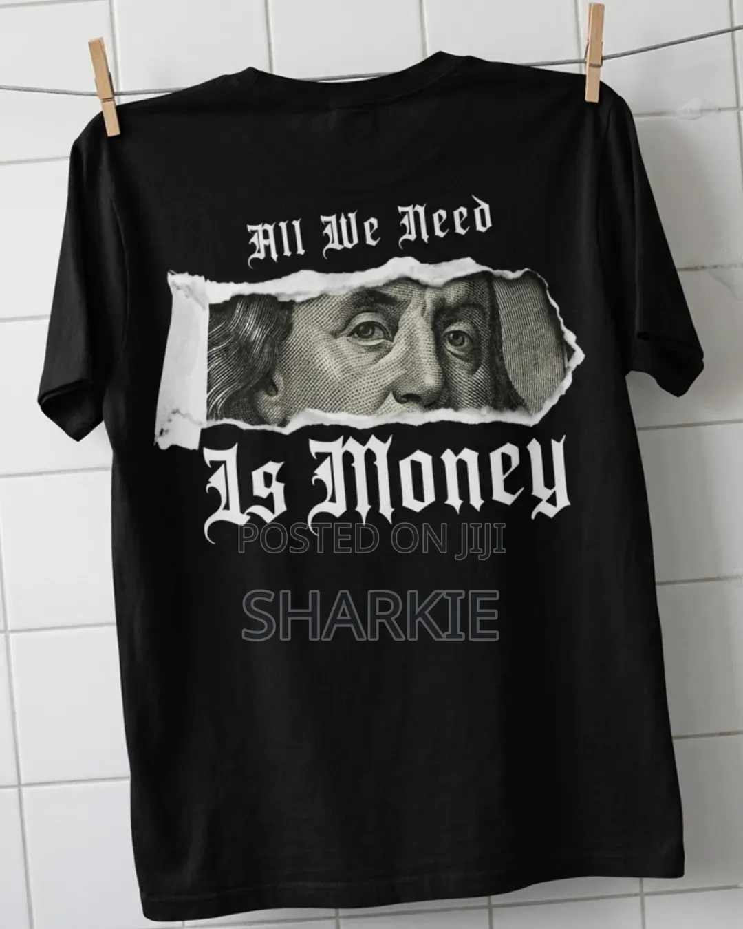 Black Vintage Dollar Bill Streetwear Tee