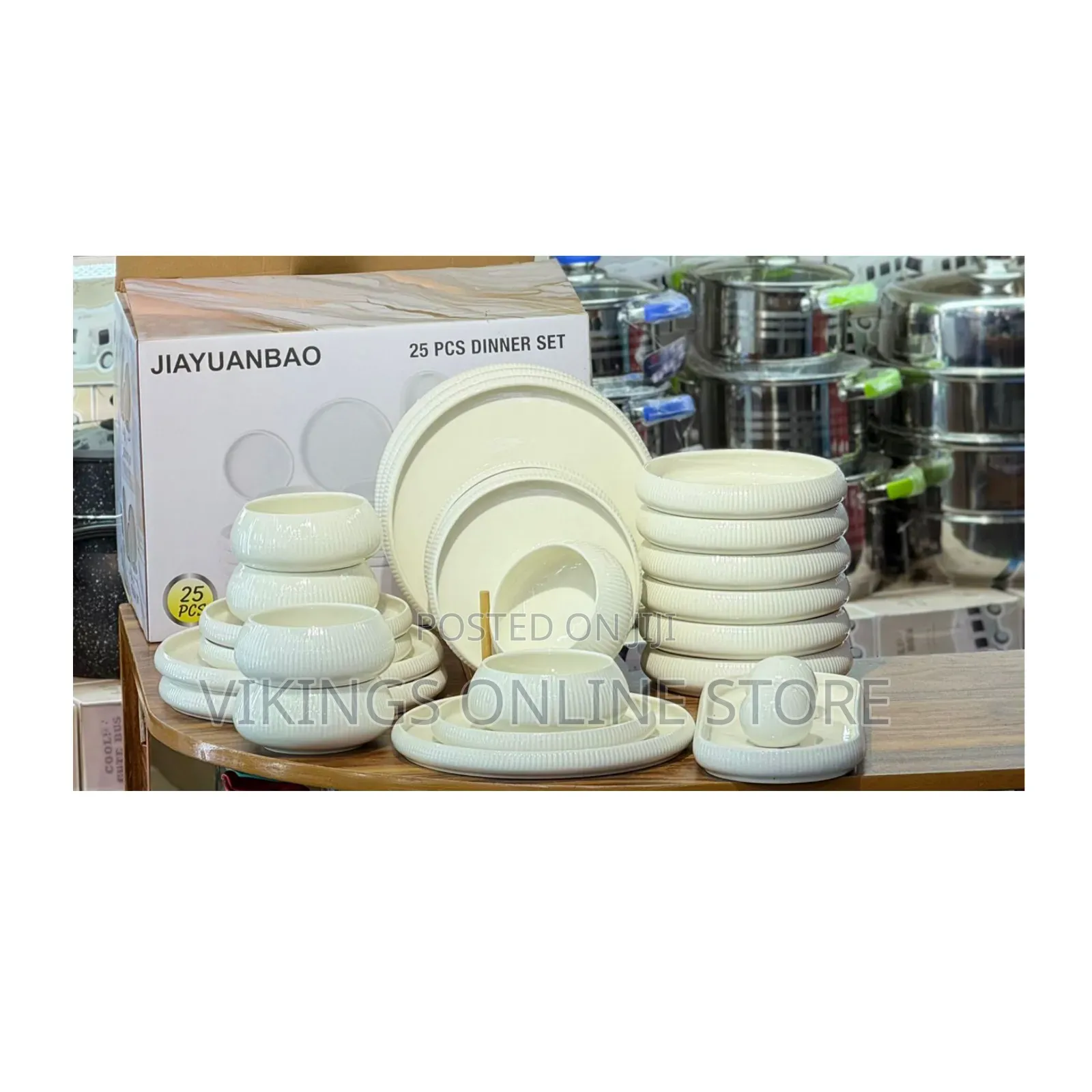 27pc Stripped Pure White Dinner Set