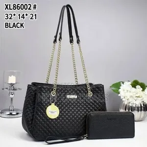 2-Piece Classic Grey Quilted Handbag Set With Matching Zip Wallet