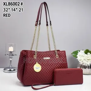 2-Piece Classic Grey Quilted Handbag Set With Matching Zip Wallet
