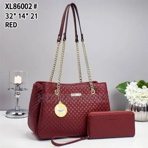 2-Piece Classic Grey Quilted Handbag Set With Matching Zip Wallet