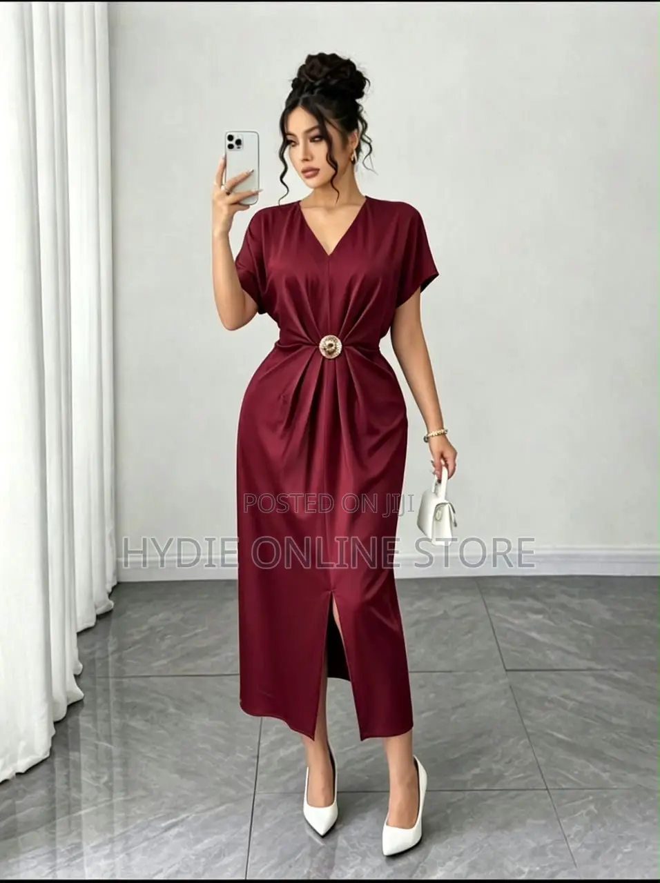 Simple Button Satin Dress