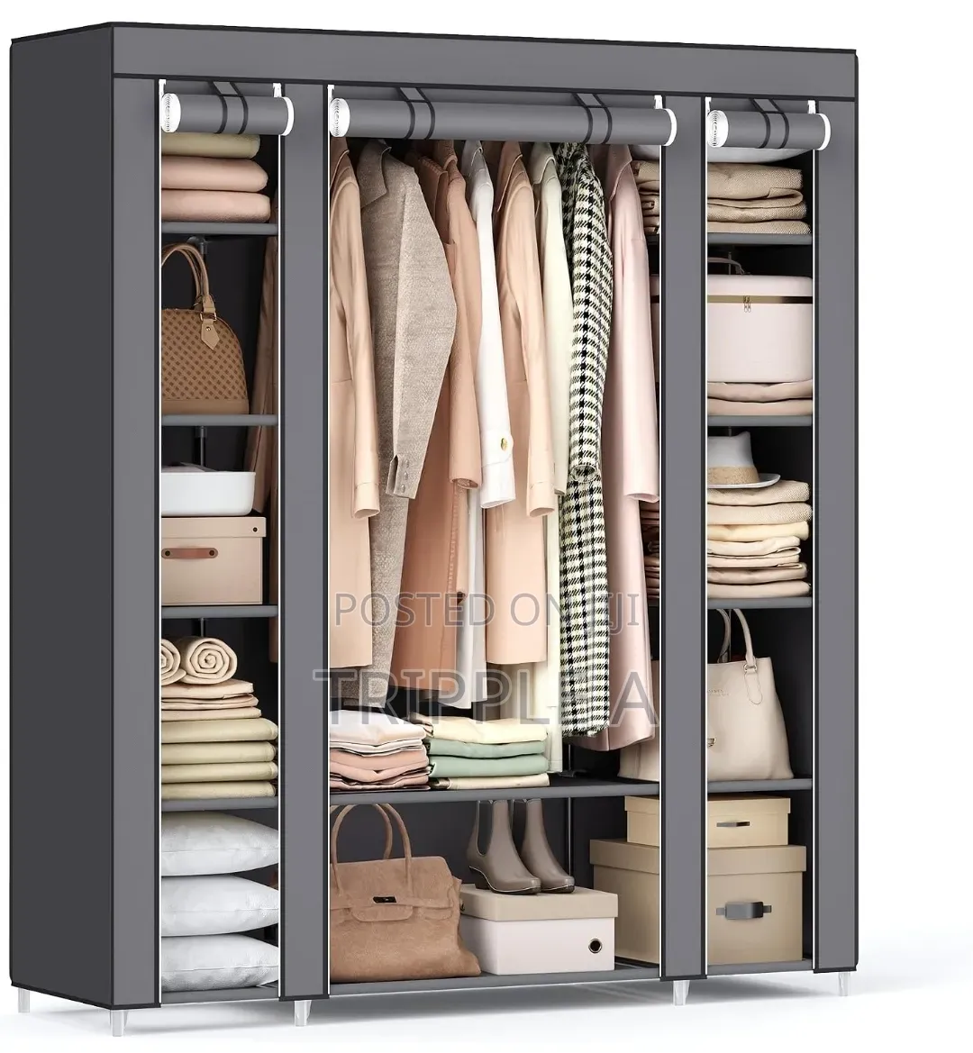 Grey Metal Frame Fabric Wardrobe