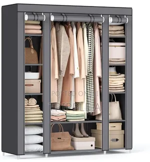 Grey Metal Frame Fabric Wardrobe