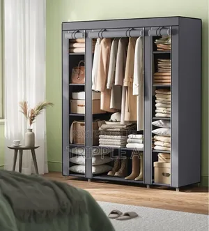 Grey Metal Frame Fabric Wardrobe