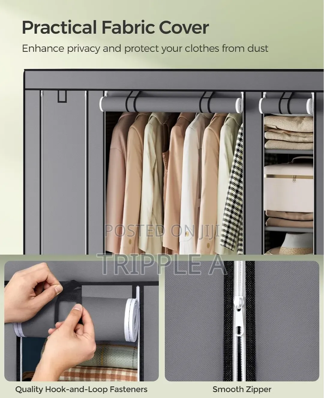 Grey Metal Frame Fabric Wardrobe