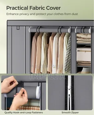 Grey Metal Frame Fabric Wardrobe