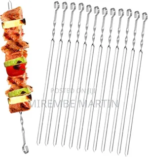 12PCS Kabob Skewers Flat Metal BBQ Barbecue Skewer