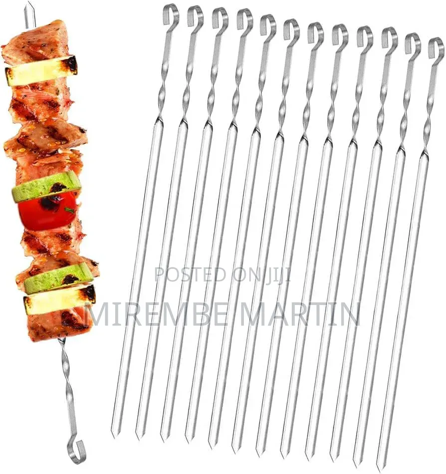 12PCS Kabob Skewers Flat Metal BBQ Barbecue Skewer