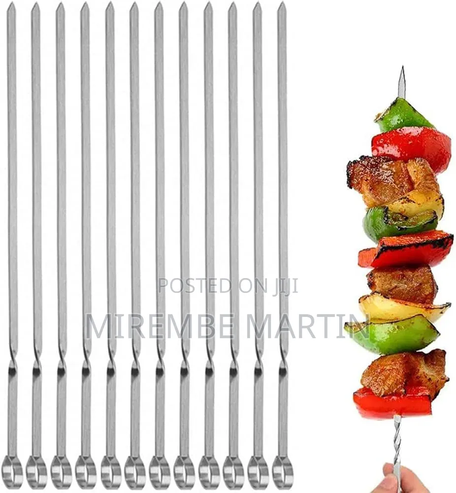 12PCS Kabob Skewers Flat Metal BBQ Barbecue Skewer